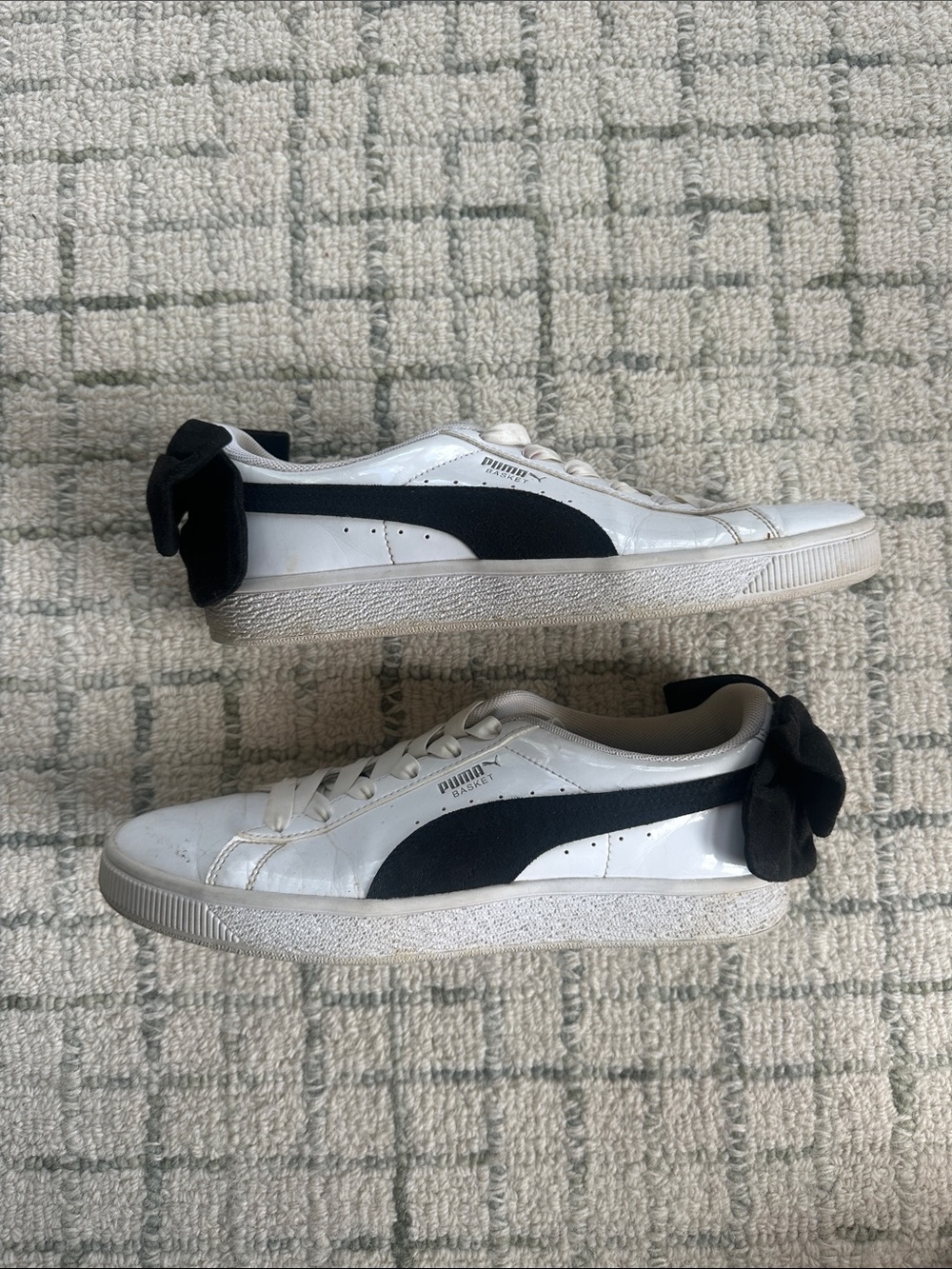 Puma Basket Women’s White Sneakers with Black Formstrip and Heel Bow